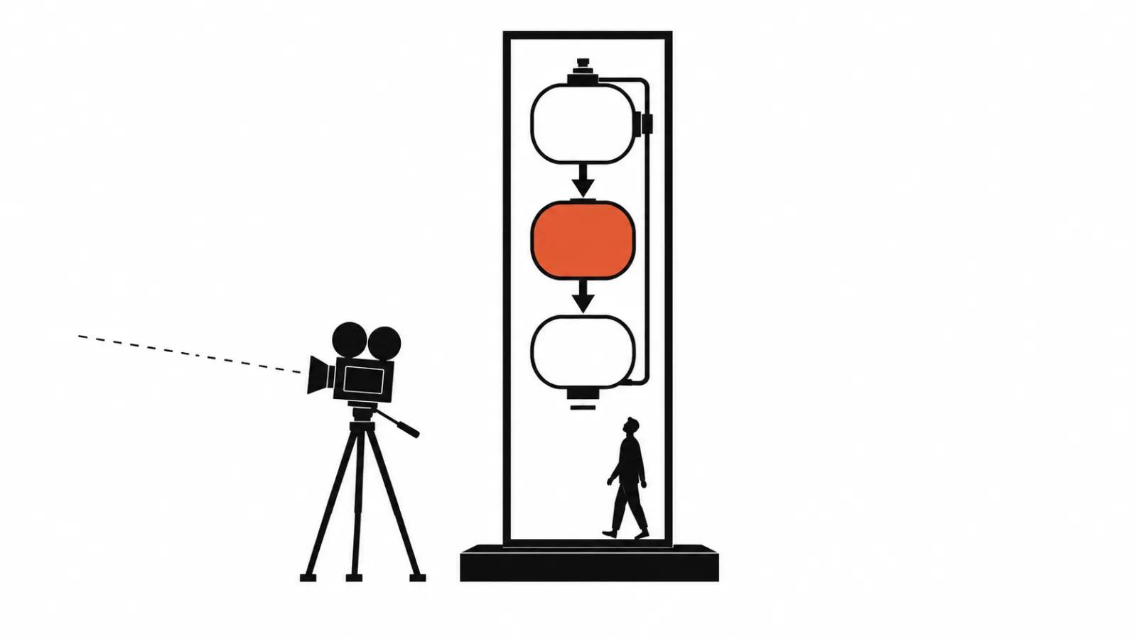 A vertical canvas holds a diagram while the camera aims at nothing: animation where no object exists