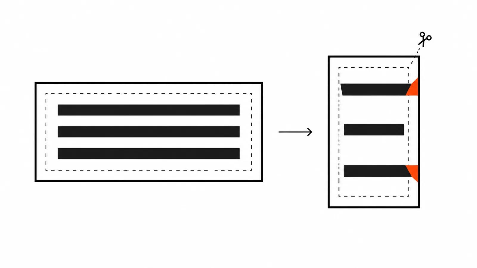 Safe zone: caption bars fit in a wide frame, but the vertical 9:16 frame slices their ends off
