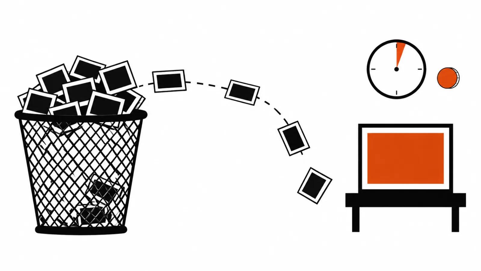 A basket of rejected video frames beside one accepted frame on a pedestal: price per second misses the budget