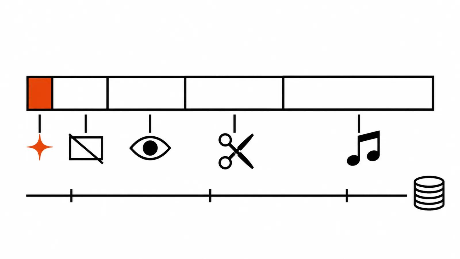 A video budget bar: a short generation segment and four longer ones for rejects, selection, editing and sound