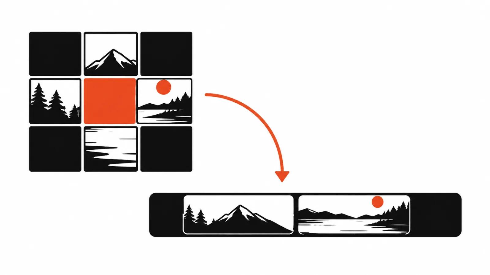 A frame opens tile by tile and lands on a timeline: an effect assembled by an agent