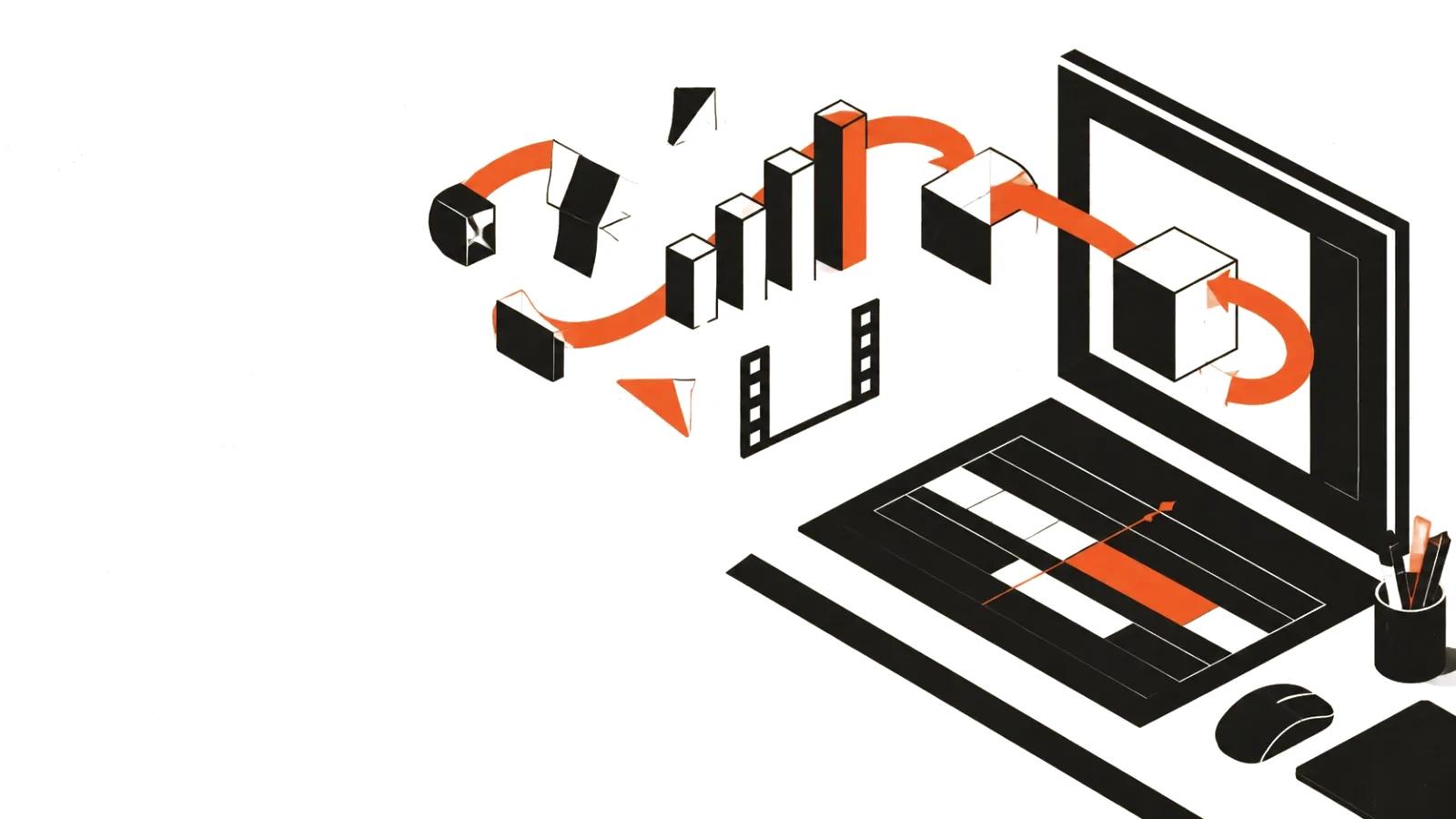 Motion design: geometric shapes and charts assembling into movement that explains meaning