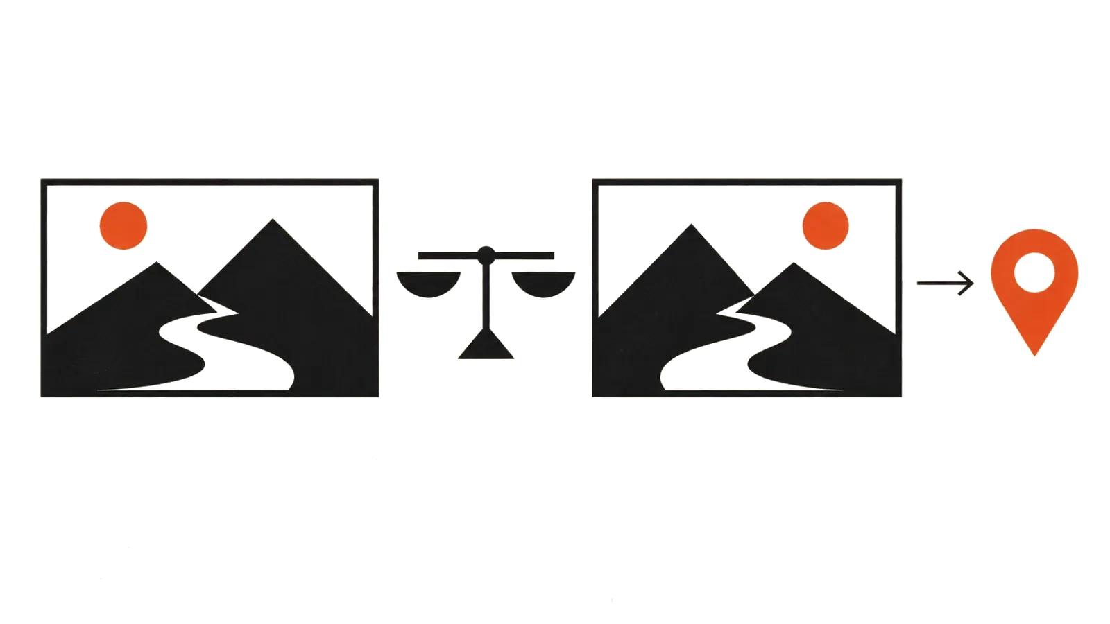 Two thumbnail versions weighed on a balance, the winning one marked at the right: an A/B test