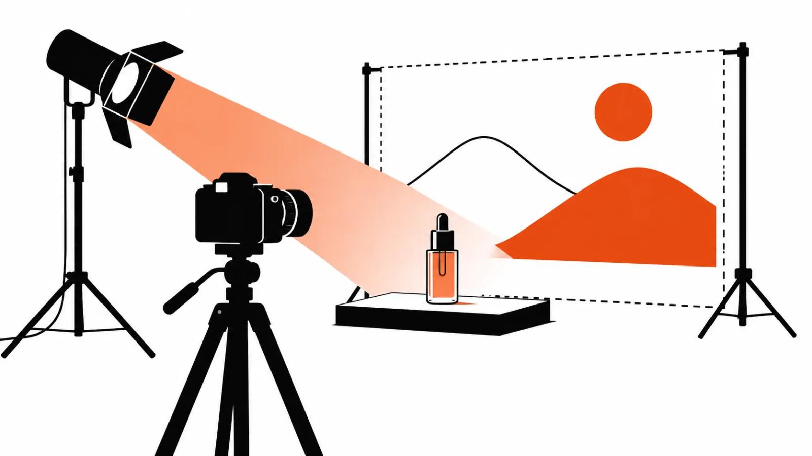 A camera shoots the product while the model builds the landscape backdrop