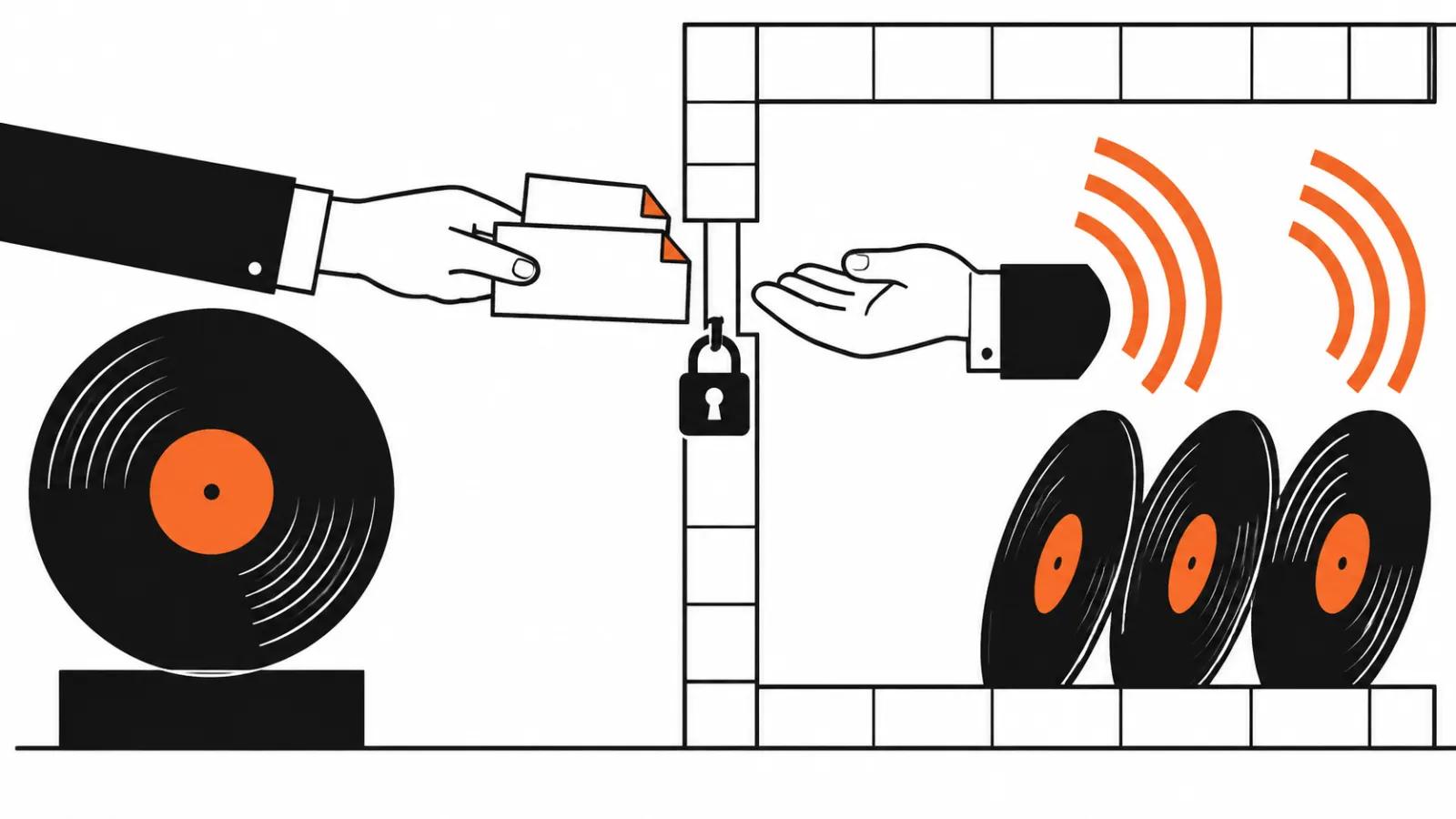A wall with one narrow gap where two documents pass through while a record stays outside