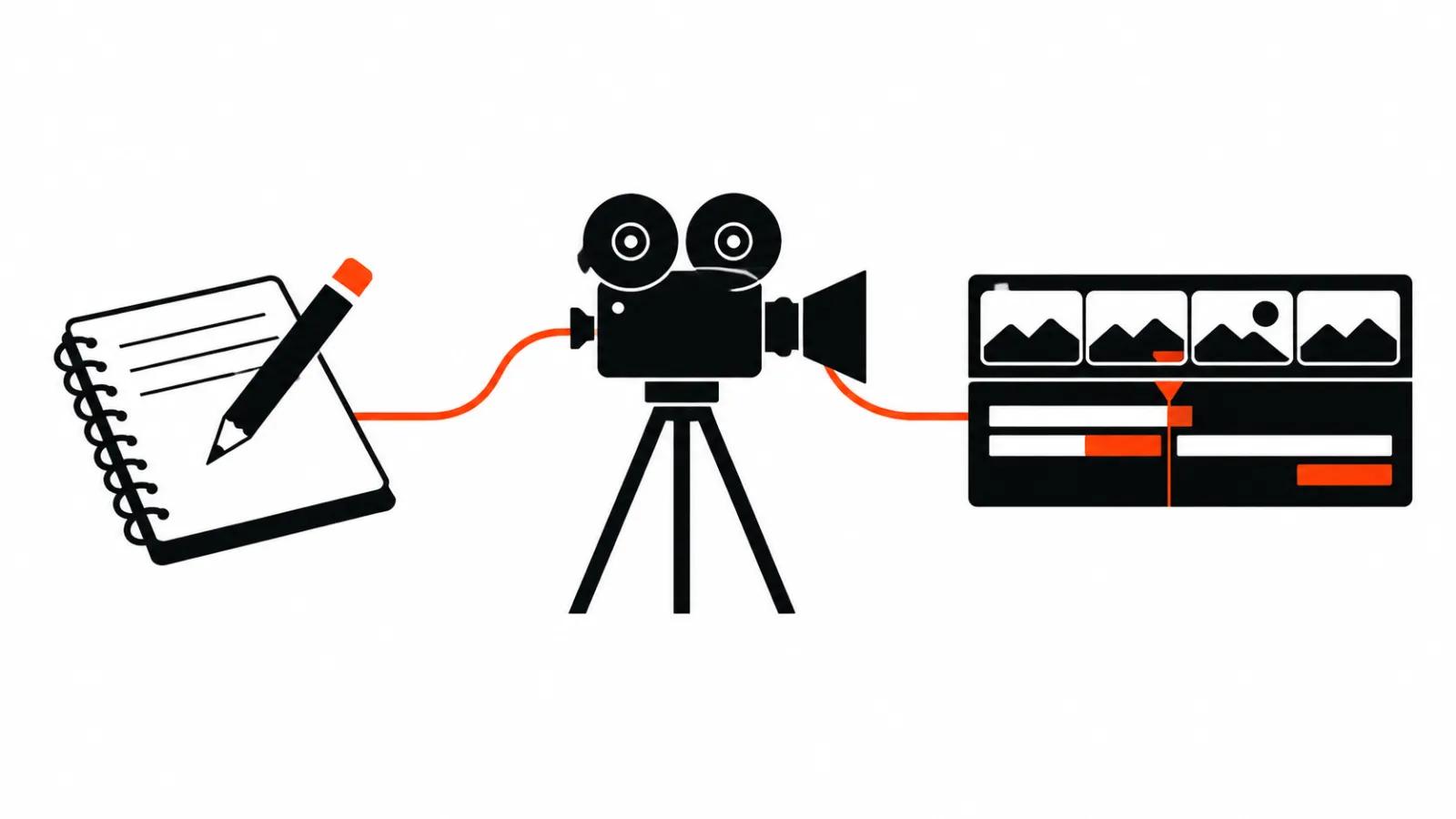 A notebook, a camera and an edit strip: the three stages of video production