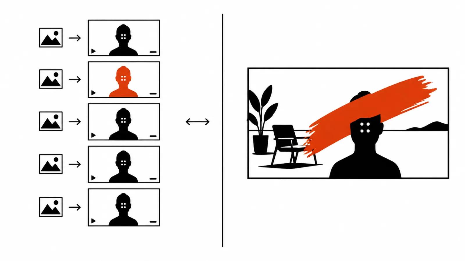 Two approaches diagram: a face photo placed in each frame on the left, the whole scene repainted on the right